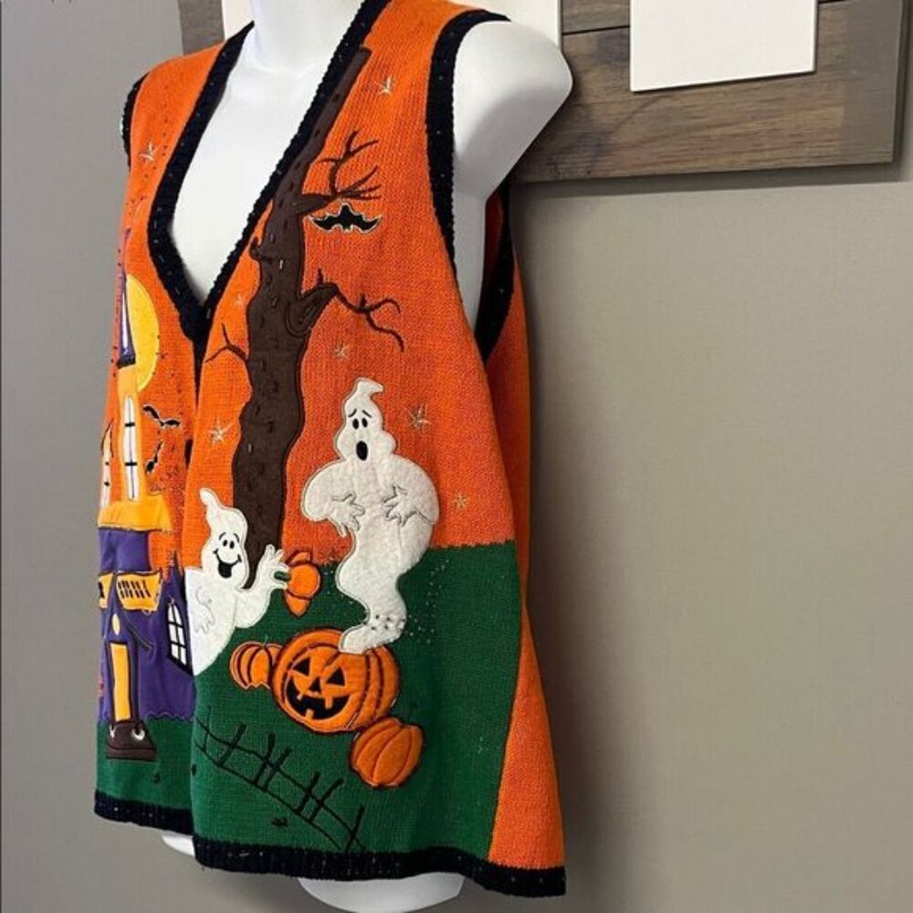 Basic Editions Halloween Knitted Button Down Vest… - image 9